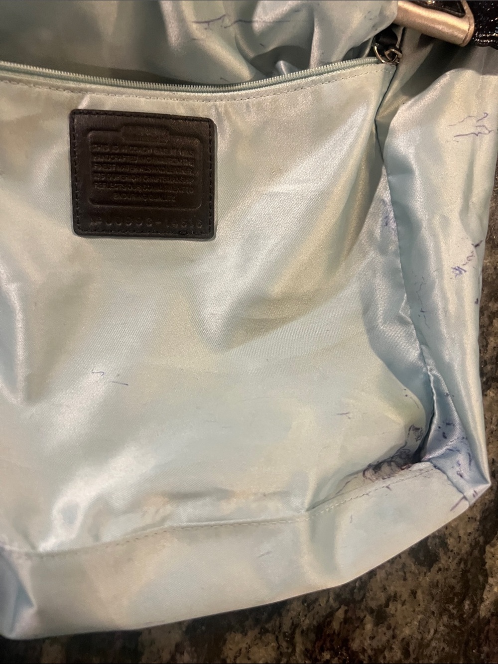 Coach patent leather Black Tote with gold and Gray suede C’s - Picture 7 of 11